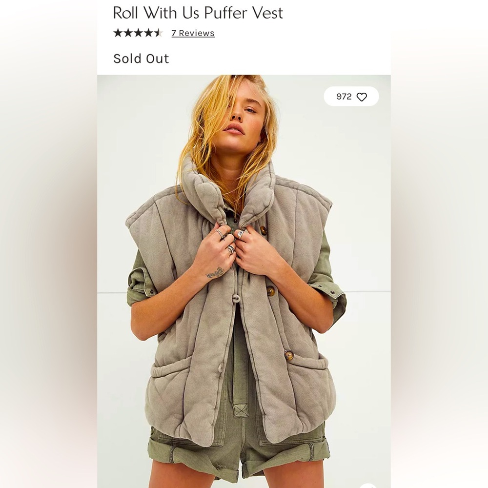 Free People Roll With Us Puffer Vest Size Large New With Tag Moss Green